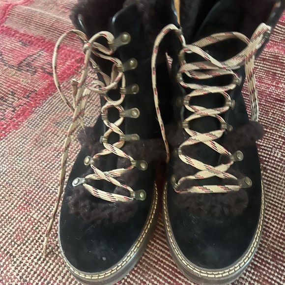 Chloe Black Lace Up Boots with Rugged Sole - Picture 1 of 4